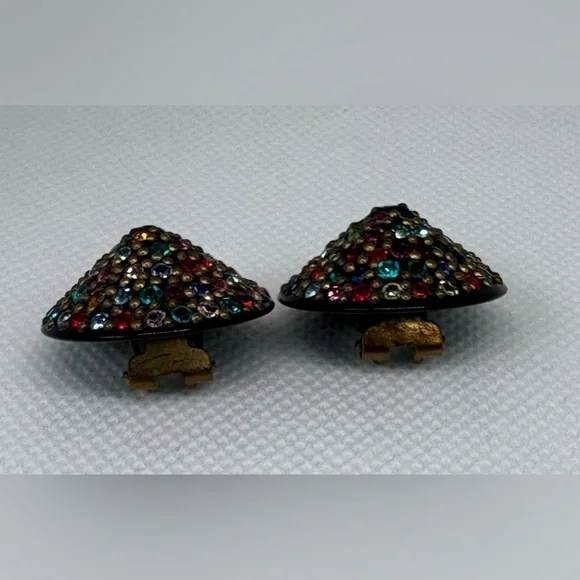 Vintage Multi-Color Rhinestone Cluster Clip-On Statement Earrings - Picture 6 of 10